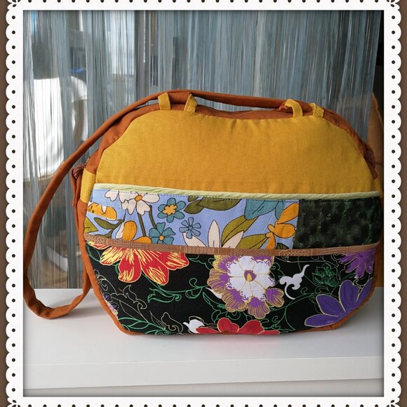 Crossbody Travel Bag for Women Canvas  Lightweight  Handmade Patchwork Design - Picture 3 of 12